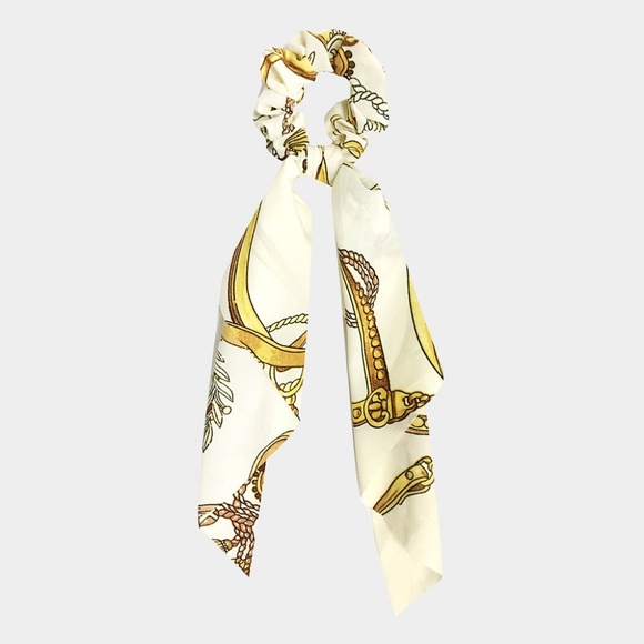 New! Ivory and Gold Chain Print Hair Scarf - Picture 2 of 5
